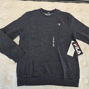 Fila Men's Charcoal Grey Crewneck Sweater W Embroidered F-patch Logo Size Small